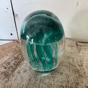 Turquoise Jelly Fish Glass Paperweight